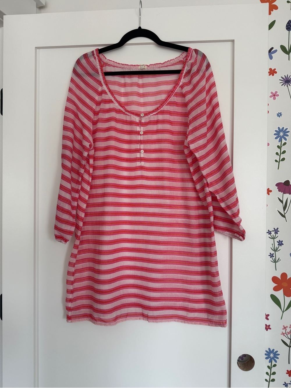 J.Crew Pink Stripe Gauze Beach Cover Up Tunic Large Lightweight Cotton